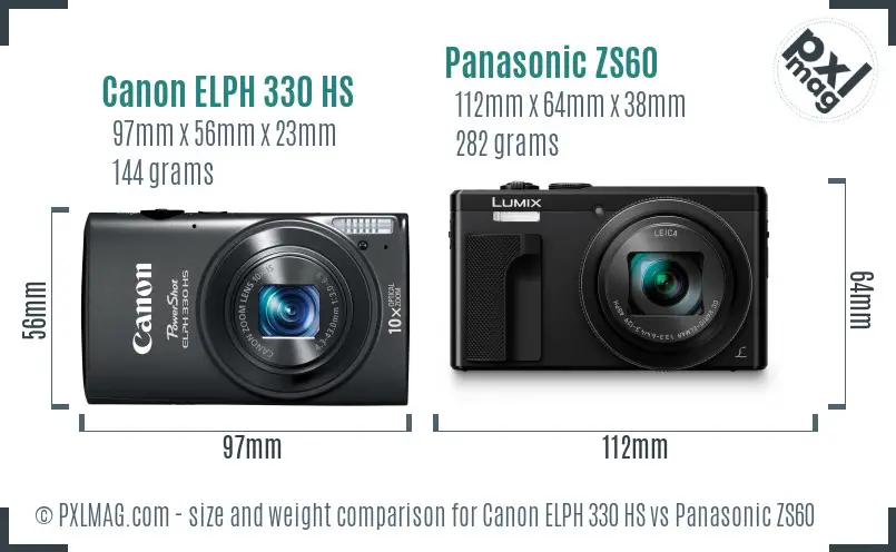 Canon ELPH 330 HS vs Panasonic ZS60 size comparison