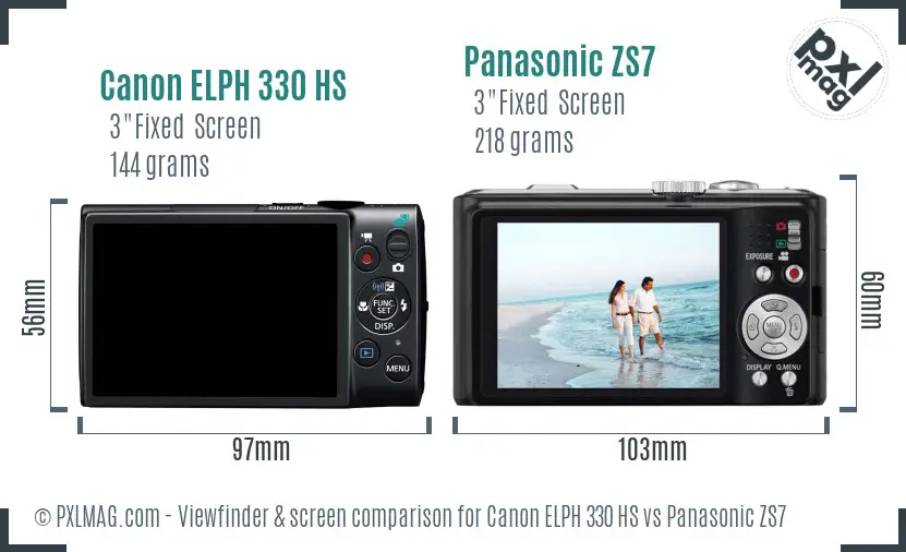 Canon ELPH 330 HS vs Panasonic ZS7 Screen and Viewfinder comparison