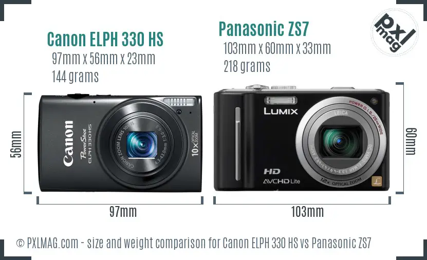Canon ELPH 330 HS vs Panasonic ZS7 size comparison