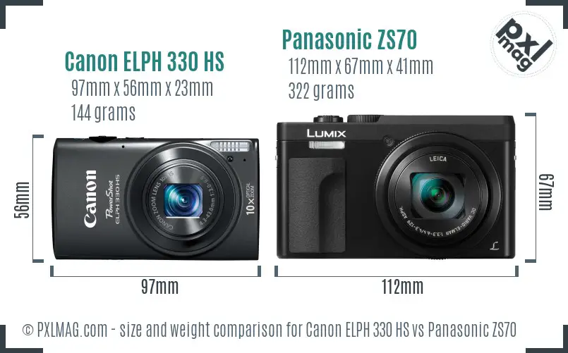 Canon ELPH 330 HS vs Panasonic ZS70 size comparison Canon ELPH 330 HS vs Panasonic ZS70 size comparison