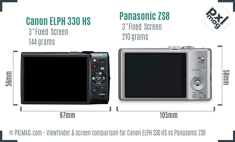 Canon ELPH 330 HS vs Panasonic ZS8 Screen and Viewfinder comparison