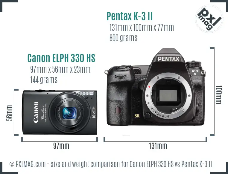 Canon ELPH 330 HS vs Pentax K-3 II size comparison