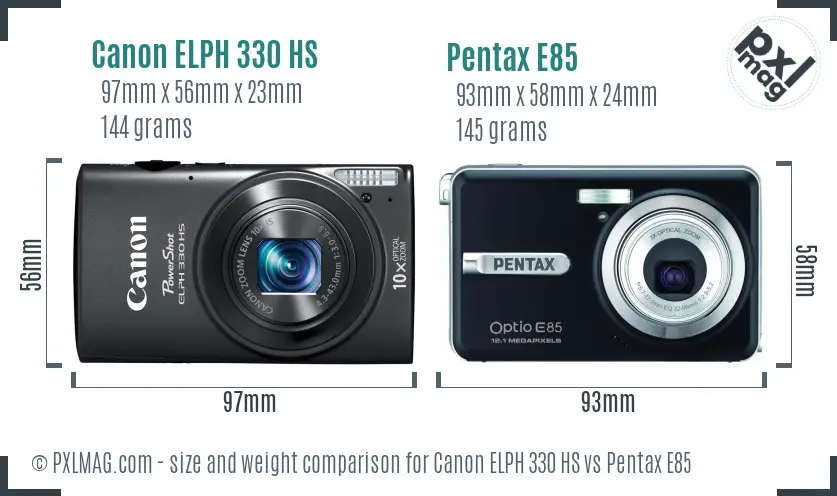 Canon ELPH 330 HS vs Pentax E85 size comparison