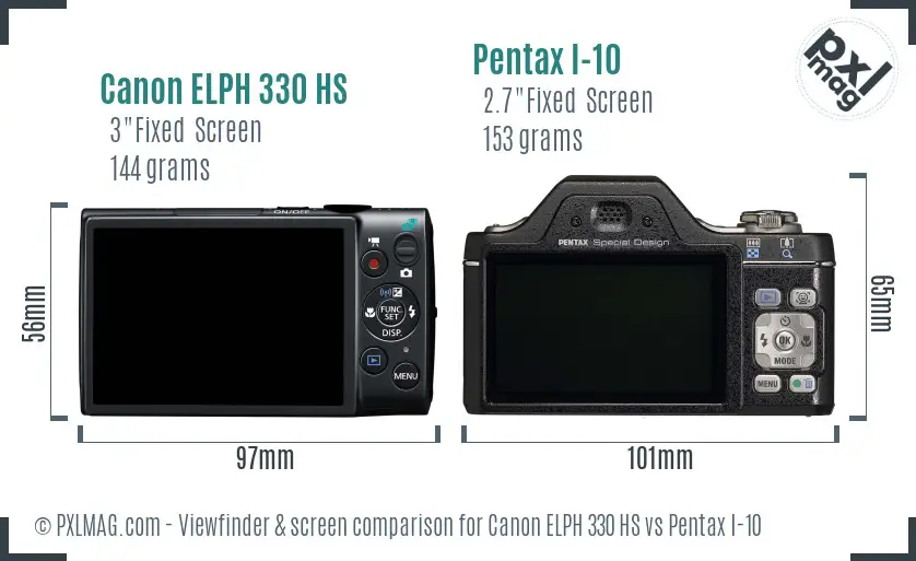 Canon ELPH 330 HS vs Pentax I-10 Screen and Viewfinder comparison Canon ELPH 330 HS vs Pentax I-10 Screen and Viewfinder comparison
