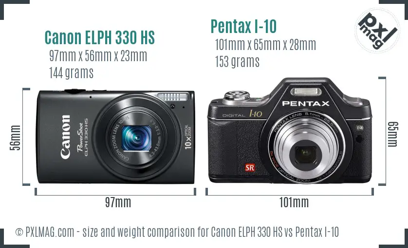 Canon ELPH 330 HS vs Pentax I-10 size comparison Canon ELPH 330 HS vs Pentax I-10 size comparison