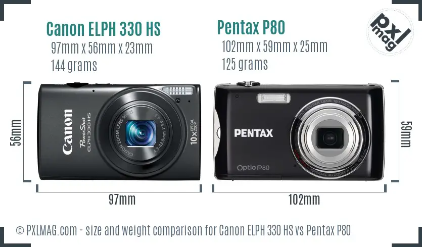 Canon ELPH 330 HS vs Pentax P80 size comparison