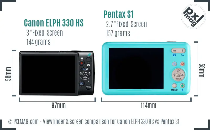Canon ELPH 330 HS vs Pentax S1 Screen and Viewfinder comparison