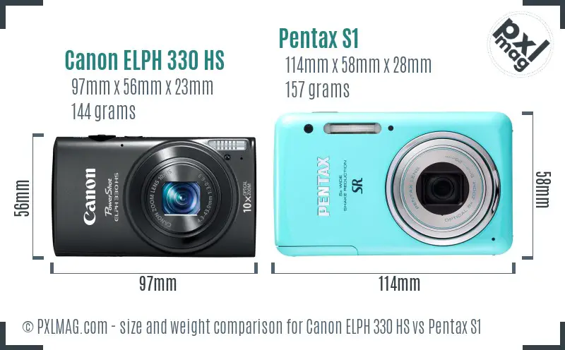 Canon ELPH 330 HS vs Pentax S1 size comparison