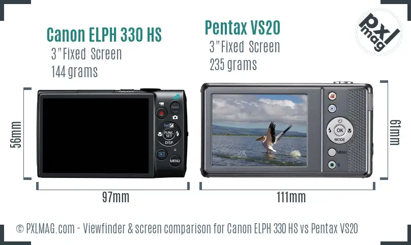 Canon ELPH 330 HS vs Pentax VS20 Screen and Viewfinder comparison Canon ELPH 330 HS vs Pentax VS20 Screen and Viewfinder comparison