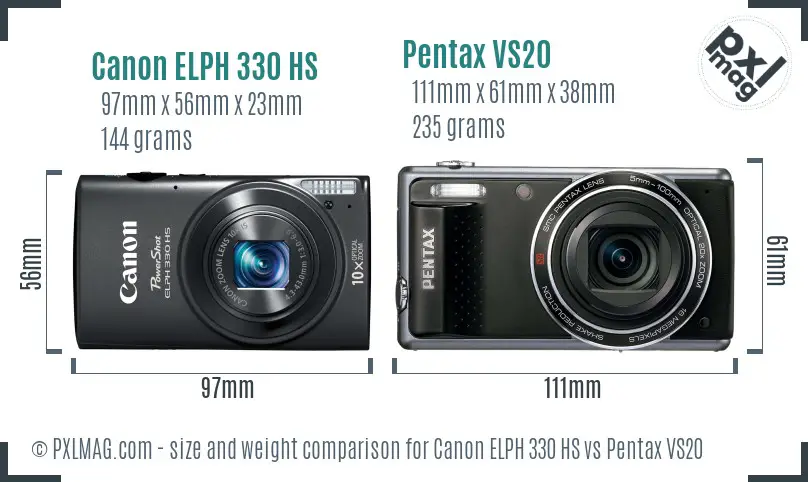 Canon ELPH 330 HS vs Pentax VS20 size comparison Canon ELPH 330 HS vs Pentax VS20 size comparison
