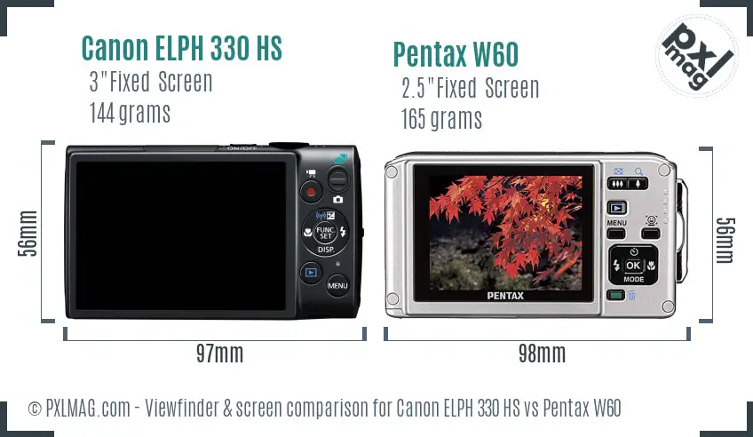 Canon ELPH 330 HS vs Pentax W60 Screen and Viewfinder comparison Canon ELPH 330 HS vs Pentax W60 Screen and Viewfinder comparison