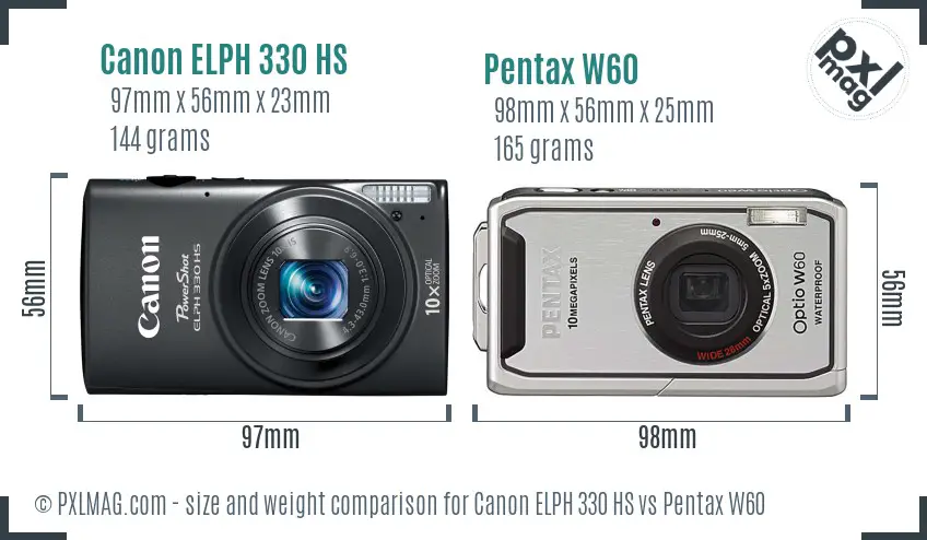 Canon ELPH 330 HS vs Pentax W60 size comparison Canon ELPH 330 HS vs Pentax W60 size comparison