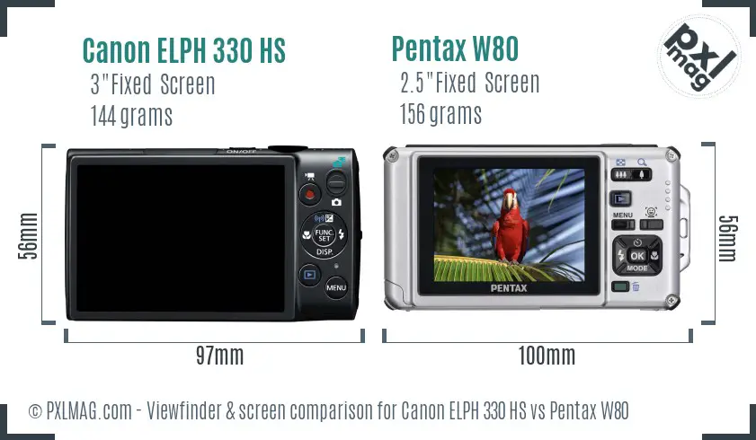 Canon ELPH 330 HS vs Pentax W80 Screen and Viewfinder comparison