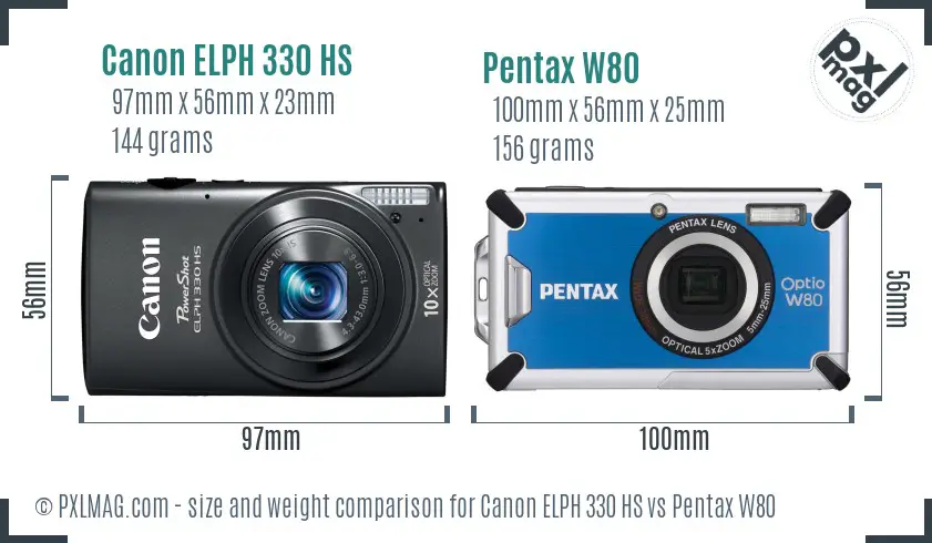 Canon ELPH 330 HS vs Pentax W80 size comparison