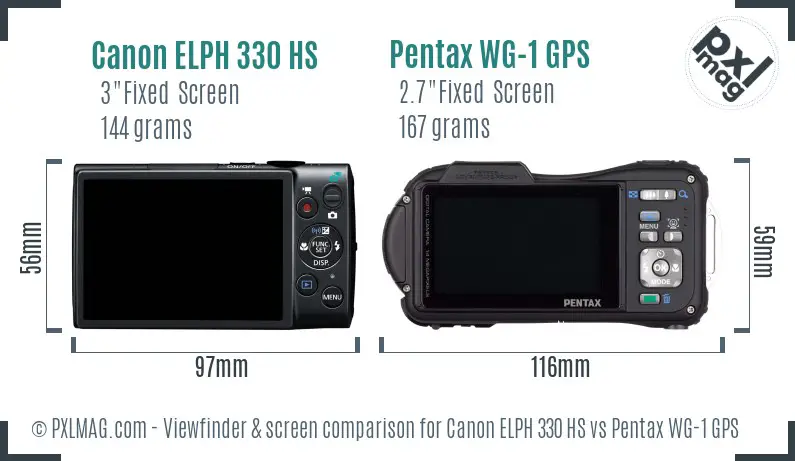 Canon ELPH 330 HS vs Pentax WG-1 GPS Screen and Viewfinder comparison Canon ELPH 330 HS vs Pentax WG-1 GPS Screen and Viewfinder comparison
