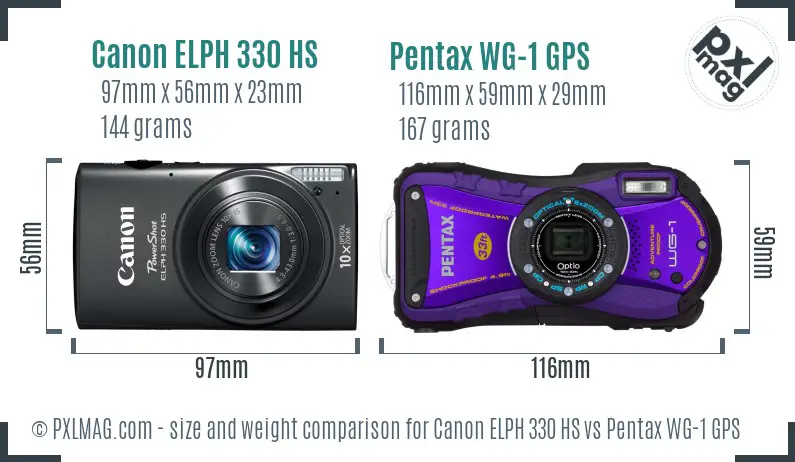 Canon ELPH 330 HS vs Pentax WG-1 GPS size comparison Canon ELPH 330 HS vs Pentax WG-1 GPS size comparison