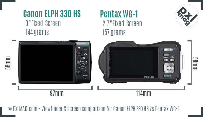 Canon ELPH 330 HS vs Pentax WG-1 Screen and Viewfinder comparison