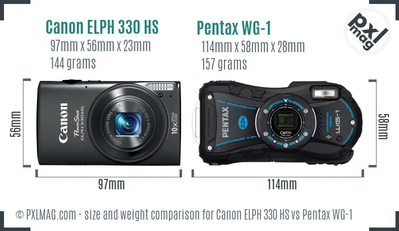 Canon ELPH 330 HS vs Pentax WG-1 size comparison