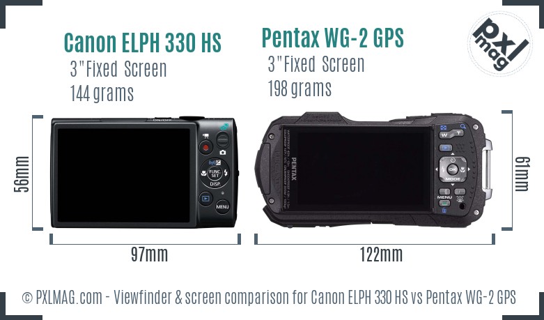 Canon ELPH 330 HS vs Pentax WG-2 GPS Screen and Viewfinder comparison