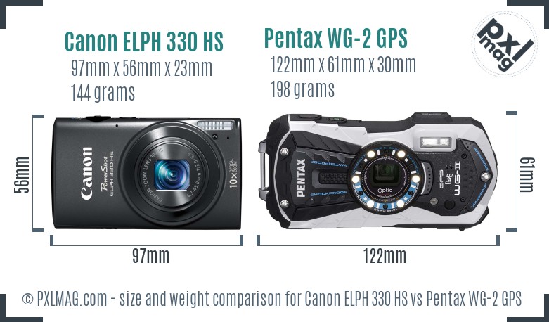 Canon ELPH 330 HS vs Pentax WG-2 GPS size comparison