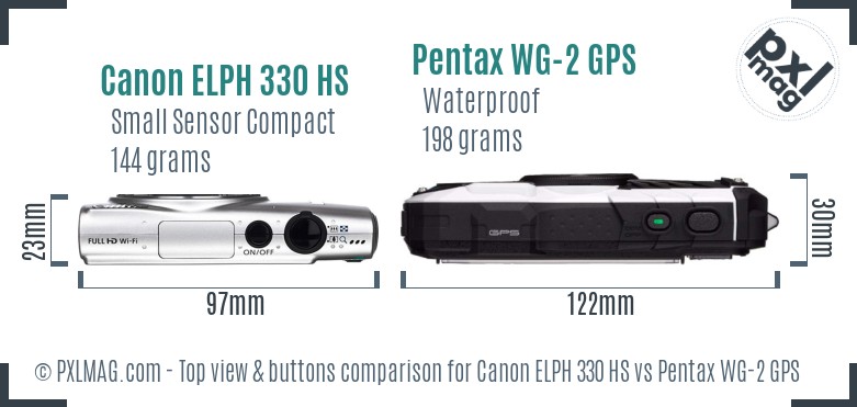 Canon ELPH 330 HS vs Pentax WG-2 GPS top view buttons comparison