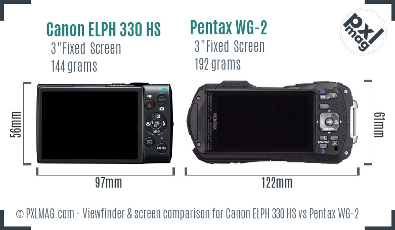Canon ELPH 330 HS vs Pentax WG-2 Screen and Viewfinder comparison