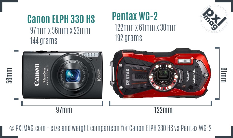 Canon ELPH 330 HS vs Pentax WG-2 size comparison