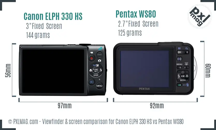 Canon ELPH 330 HS vs Pentax WS80 Screen and Viewfinder comparison