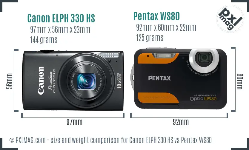 Canon ELPH 330 HS vs Pentax WS80 size comparison