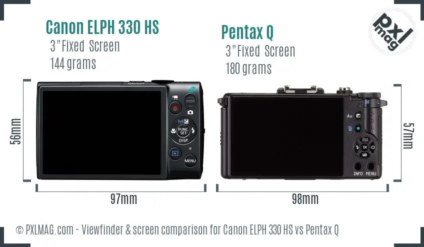 Canon ELPH 330 HS vs Pentax Q Screen and Viewfinder comparison
