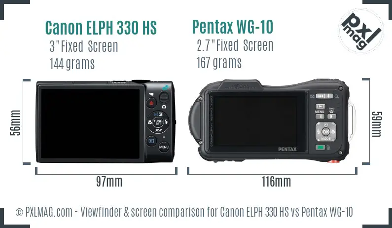 Canon ELPH 330 HS vs Pentax WG-10 Screen and Viewfinder comparison