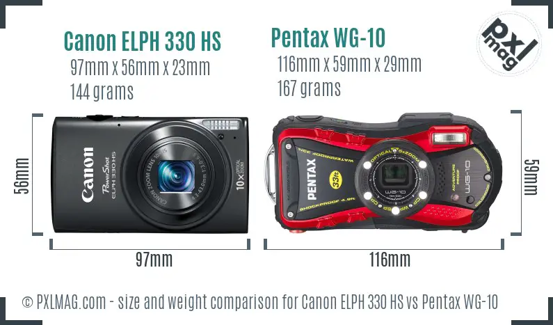 Canon ELPH 330 HS vs Pentax WG-10 size comparison