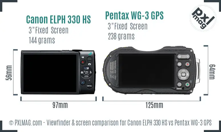 Canon ELPH 330 HS vs Pentax WG-3 GPS Screen and Viewfinder comparison