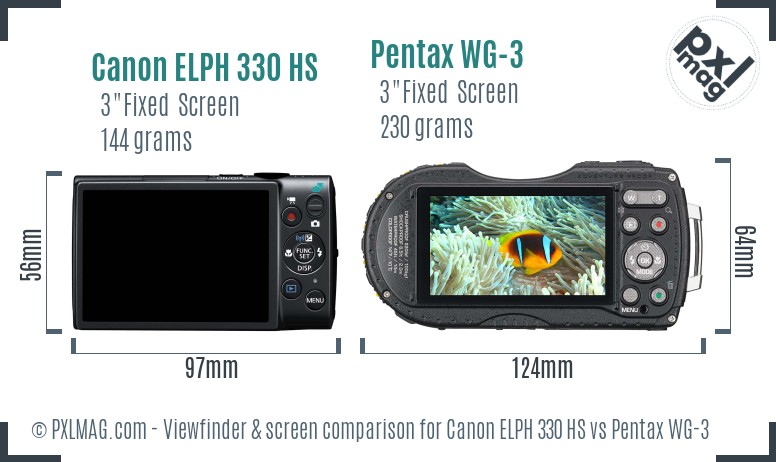 Canon ELPH 330 HS vs Pentax WG-3 Screen and Viewfinder comparison