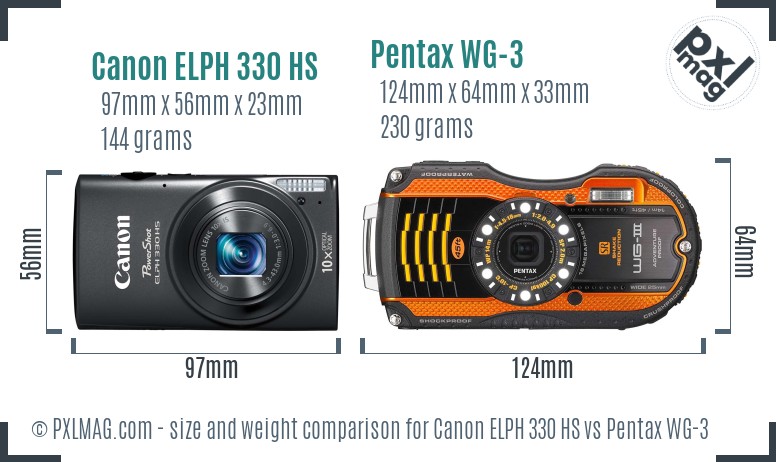 Canon ELPH 330 HS vs Pentax WG-3 size comparison