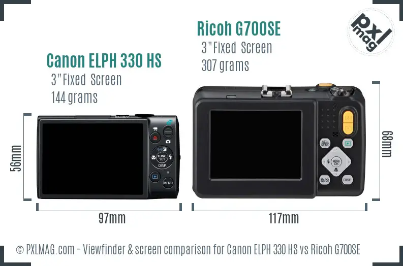 Canon ELPH 330 HS vs Ricoh G700SE Screen and Viewfinder comparison