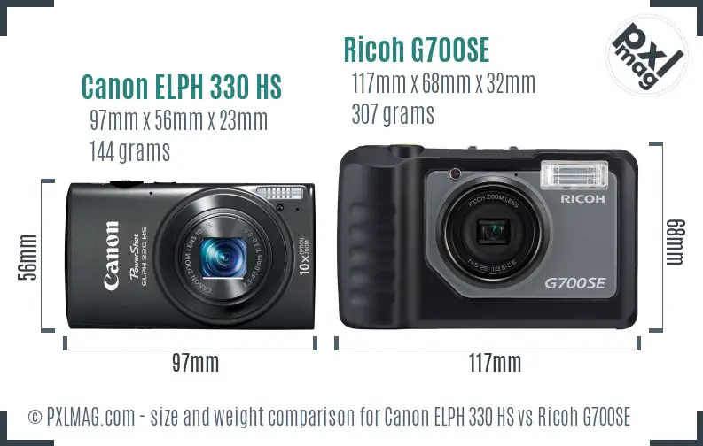 Canon ELPH 330 HS vs Ricoh G700SE size comparison