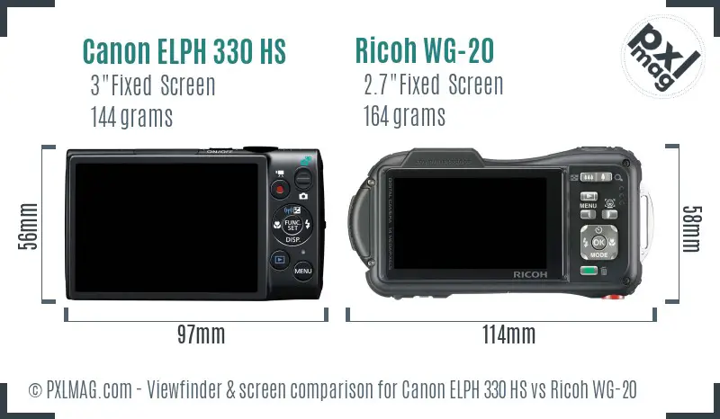 Canon ELPH 330 HS vs Ricoh WG-20 Screen and Viewfinder comparison