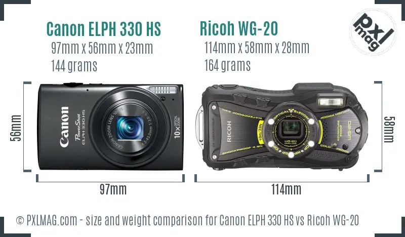 Canon ELPH 330 HS vs Ricoh WG-20 size comparison