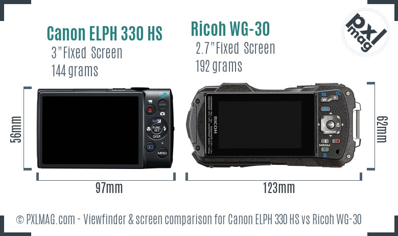 Canon ELPH 330 HS vs Ricoh WG-30 Screen and Viewfinder comparison