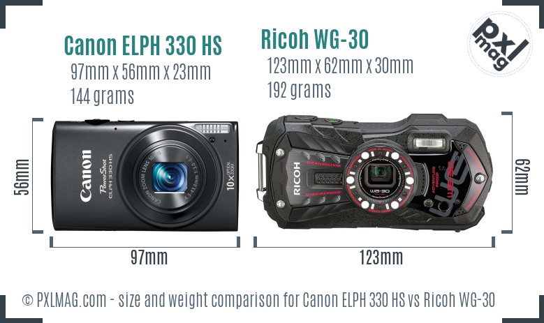 Canon ELPH 330 HS vs Ricoh WG-30 size comparison Canon ELPH 330 HS vs Ricoh WG-30 size comparison