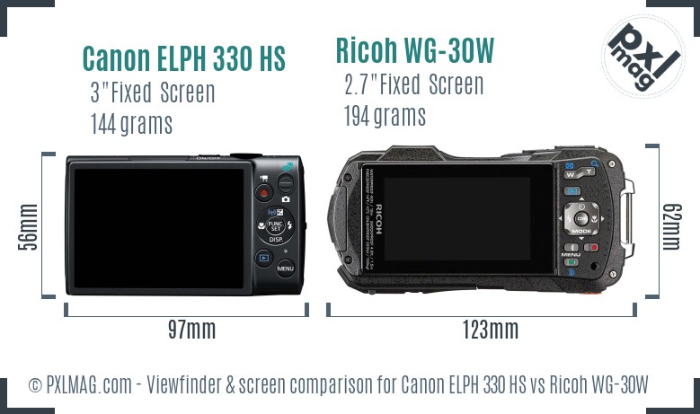 Canon ELPH 330 HS vs Ricoh WG-30W Screen and Viewfinder comparison