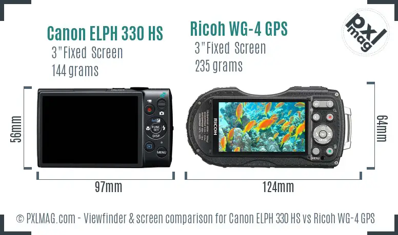 Canon ELPH 330 HS vs Ricoh WG-4 GPS Screen and Viewfinder comparison