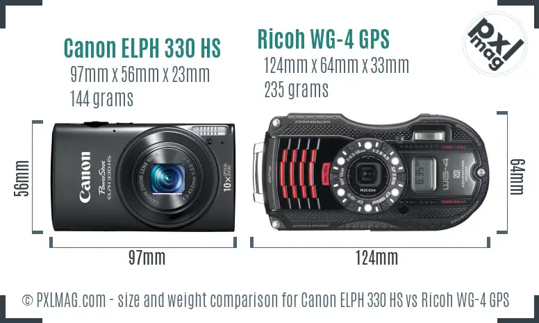 Canon ELPH 330 HS vs Ricoh WG-4 GPS size comparison