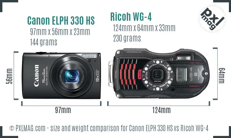 Canon ELPH 330 HS vs Ricoh WG-4 size comparison Canon ELPH 330 HS vs Ricoh WG-4 size comparison