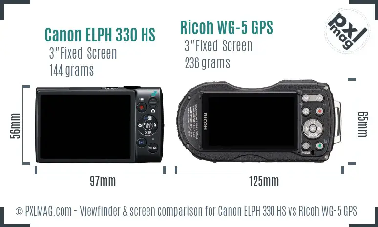 Canon ELPH 330 HS vs Ricoh WG-5 GPS Screen and Viewfinder comparison