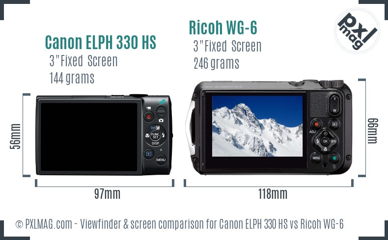 Canon ELPH 330 HS vs Ricoh WG-6 Screen and Viewfinder comparison