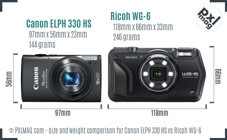Canon ELPH 330 HS vs Ricoh WG-6 size comparison Canon ELPH 330 HS vs Ricoh WG-6 size comparison