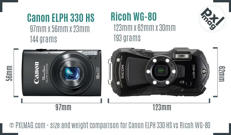 Canon ELPH 330 HS vs Ricoh WG-80 size comparison