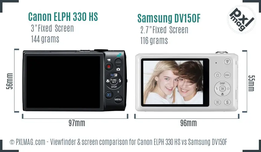 Canon ELPH 330 HS vs Samsung DV150F Screen and Viewfinder comparison